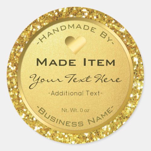 Faux Gold Glitter Handmade Small Business Classic Round Sticker