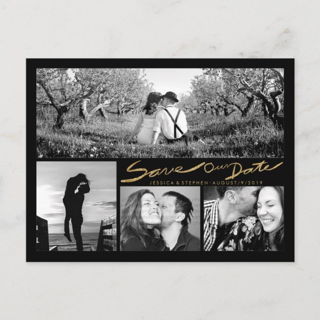 Faux Gold Glitter Handwrite Save Our Date Postcard (Front)