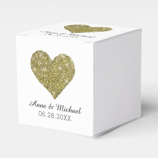 faux gold glitter heart of love / wedding favors favor boxes (Front Side)