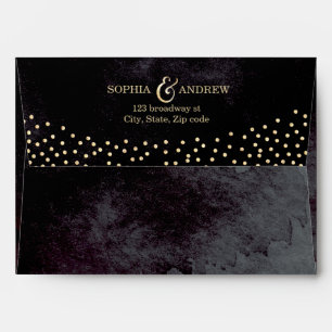 Faux gold glitter liner & return address black envelope
