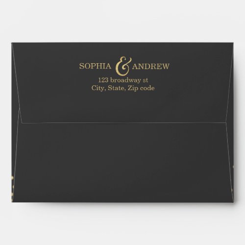 Faux gold glitter liner  return address dark grey envelope