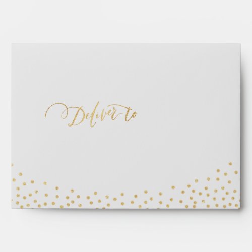 Faux gold glitter liner  return address off white envelope