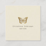 faux gold glitter logo butterfly square business card