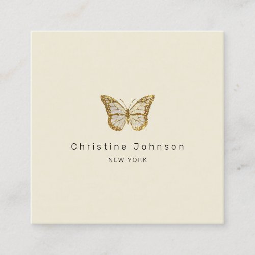 faux gold glitter logo butterfly square business card