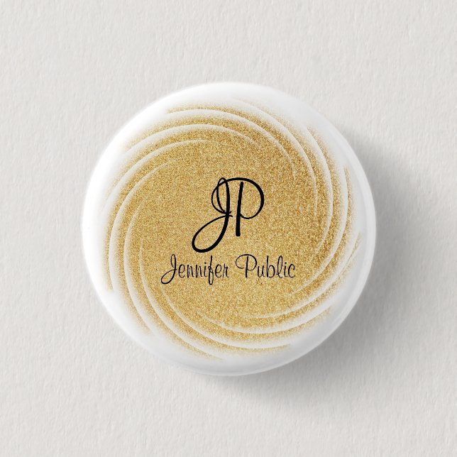 Faux Gold Glitter Look Monogram Template Elegant Button (Front)