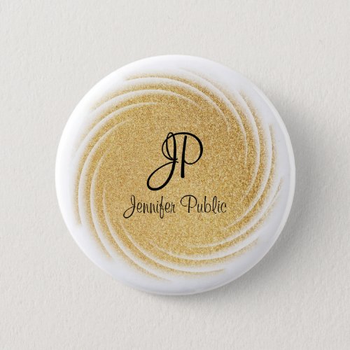 Faux Gold Glitter Look Monogrammed Template Button