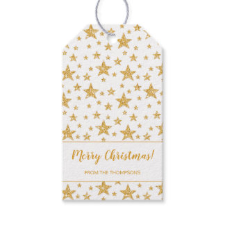 Faux Gold Glitter Look Stars Merry Christmas Gift Tags