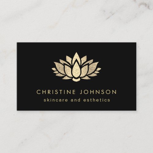 faux gold glitter lotus on black skincare business card