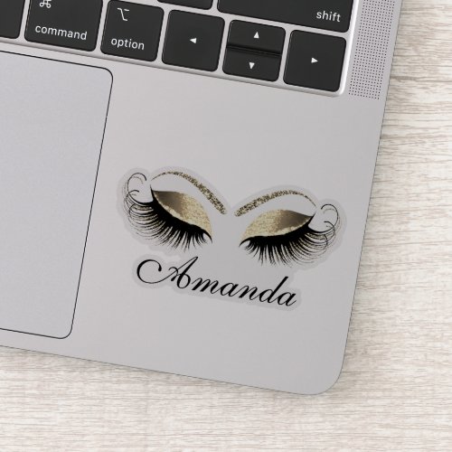 Faux Gold Glitter Makeup Artist Lashes Name Sticker