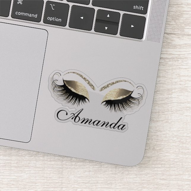 Faux Gold Glitter Makeup Artist Lashes Name Sticker (Detail)