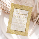 Faux gold glitter modern elegant chic Sweet 16 Invitation<br><div class="desc">A modern,  pretty chic and elegant faux gold glitter shower Sweet 16 birthday party invitation with gold with and elegant gold frame Perfect for a princess Sweet sixteen,  perfect  for her,  the fashionista who loves modern pattern and glam</div>