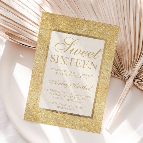 Faux gold glitter modern elegant chic Sweet 16 Invitation