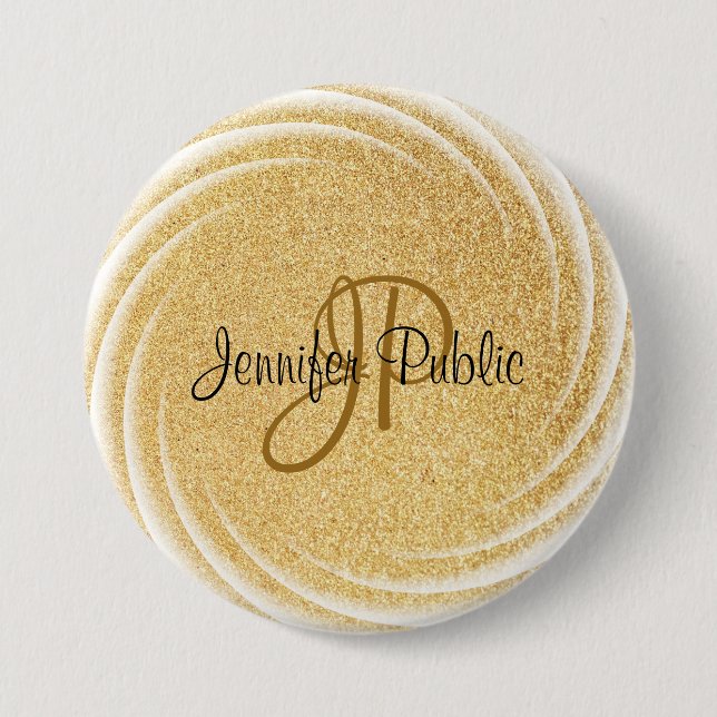 Faux Gold Glitter Monogram Elegant Large Template Button (Front)