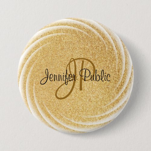 Faux Gold Glitter Monogram Elegant Large Template Button