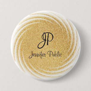 Faux Gold Glitter Monogrammed Elegant Template Button