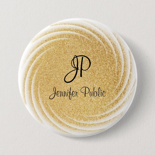 Faux Gold Glitter Monogrammed Elegant Template Button (Front)
