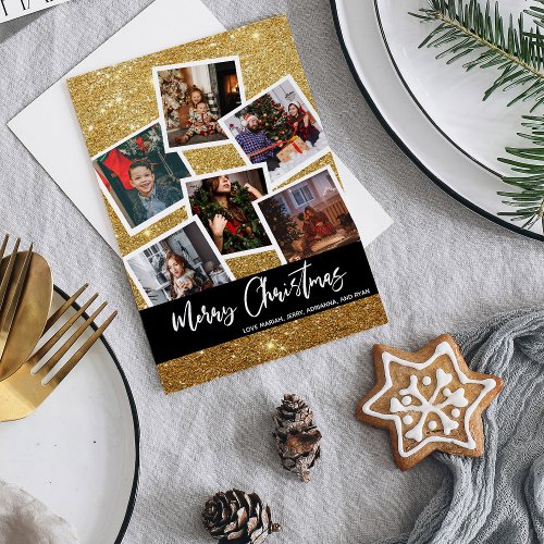 Faux Gold Glitter Multi Photo Merry Christmas