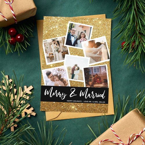 Faux Gold Glitter Multi Photo Merry  Married