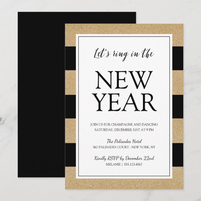 Faux Gold Glitter New Year's Eve Party Invitation (Front/Back)