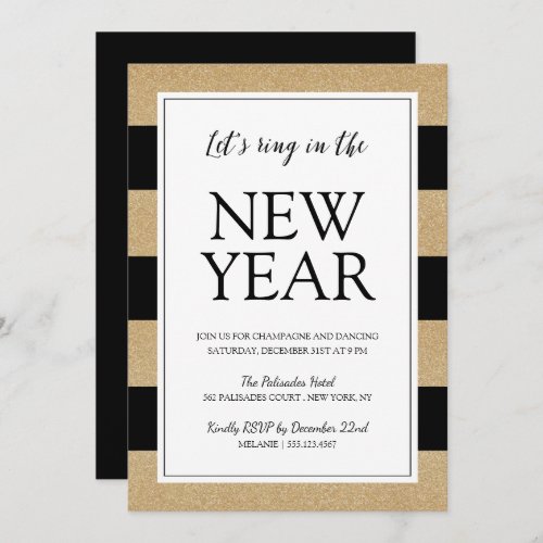 Faux Gold Glitter New Years Eve Party Invitation