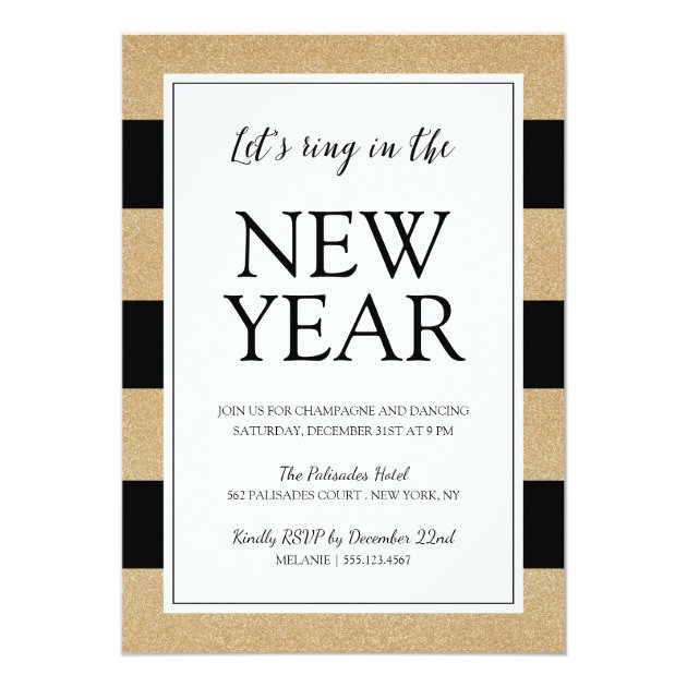 Faux Gold Glitter New Year's Eve Party Invitation