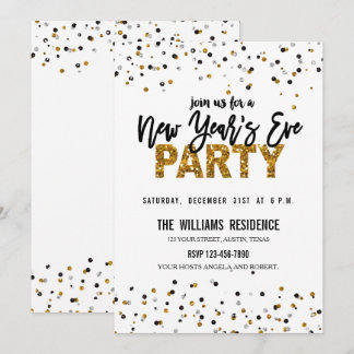 Faux Gold Glitter New Year's Eve Party Invite