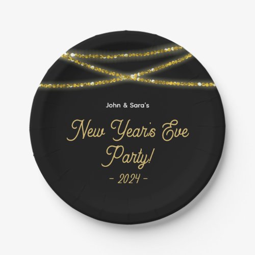 Faux Gold Glitter New Years Eve Party Paper Plates