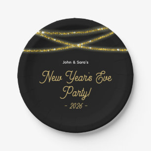 Faux Gold Glitter New Year's Eve Party Paper Plates