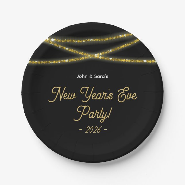 Faux Gold Glitter New Year's Eve Party Paper Plates (Front)