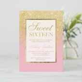 Faux gold glitter ombre pink elegant Sweet sixteen Invitation (Standing Front)