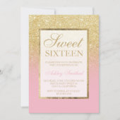 Faux gold glitter ombre pink elegant Sweet sixteen Invitation (Front)