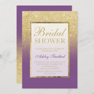 Faux gold glitter ombre purple chic bridal shower invitation