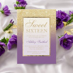 Faux gold glitter ombre purple chic Sweet sixteen Invitation<br><div class="desc">A modern,  pretty chic and elegant faux gold glitter ombre purple Sweet sixteen party invitation with gold with and elegant gold frame Perfect for a princess Sweet 16.</div>