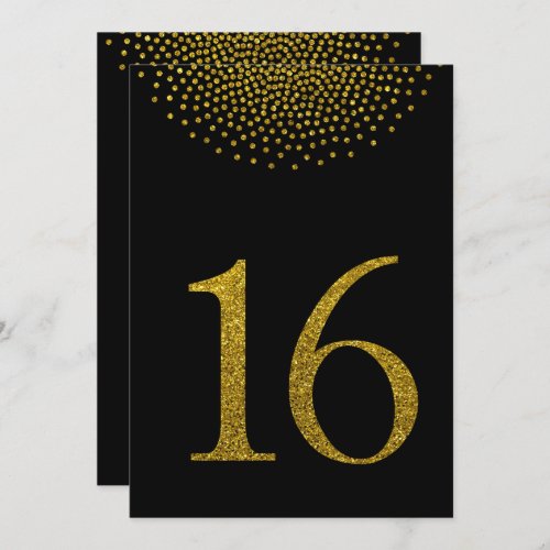 Faux Gold Glitter on Black Table Number Card