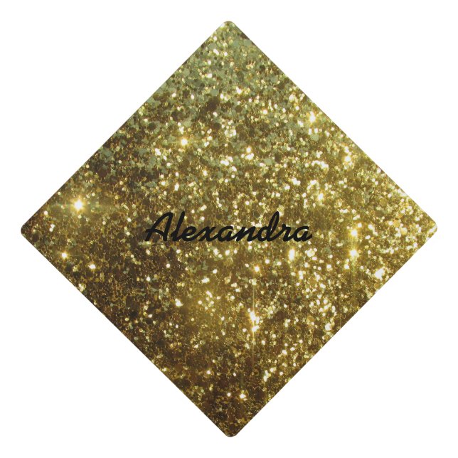 Faux Gold Glitter optional Name Graduation Cap Topper (Front)
