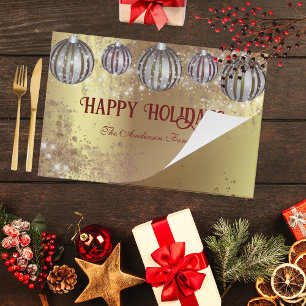 Faux Gold Glitter Ornaments Holiday Xmas Placemat