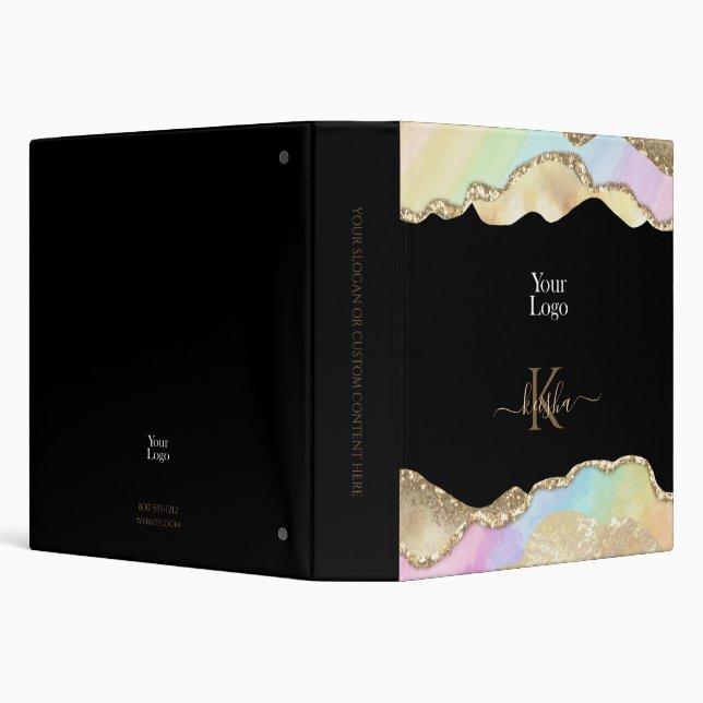 Faux Gold Glitter & Pastel Waves  3 Ring Binder (Background)