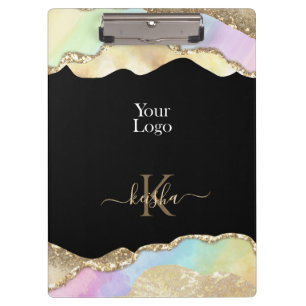 Faux Gold Glitter & Pastel Waves Bling Clipboard