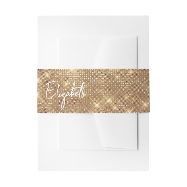 Faux Gold Glitter Personalized Bachelorette Invitation Belly Band (Front Example)
