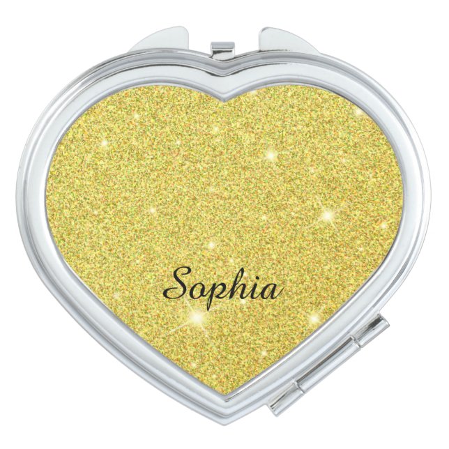 Faux Gold Glitter Personalized Compact Mirror (Front)