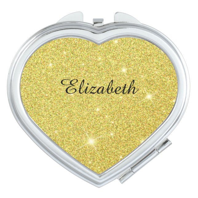 Faux Gold Glitter Personalized Monogram Compact Mirror (Front)