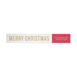 Faux Gold Glitter Photo Collage Merry Christmas Wrap Around Label