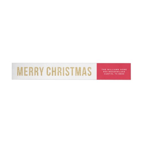 Faux Gold Glitter Photo Collage Merry Christmas Wrap Around Label