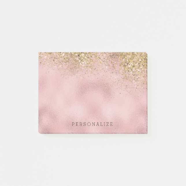 Faux Gold Glitter Pink Faux Foil Post-it Notes (Front)