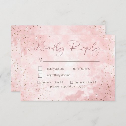 Faux Gold Glitter  Pink Modern RSVP Card