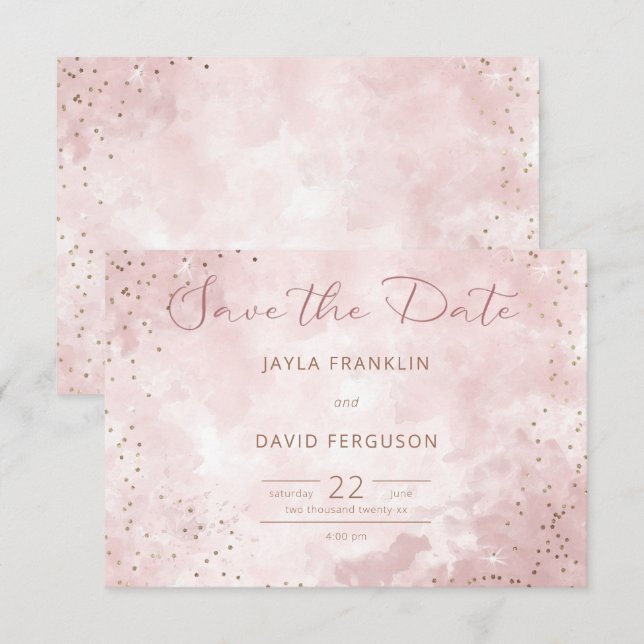Faux Gold Glitter & Pink Modern Wedding Save The Date (Front/Back)