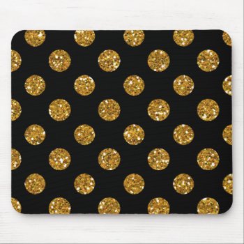 Faux Gold Glitter Polka Dots Pattern On Black Mouse Pad by GraphicsByMimi at Zazzle