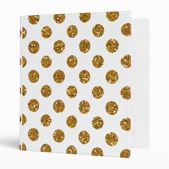 Faux Gold Glitter Polka Dots Pattern on White 3 Ring Binder (Front/Inside)