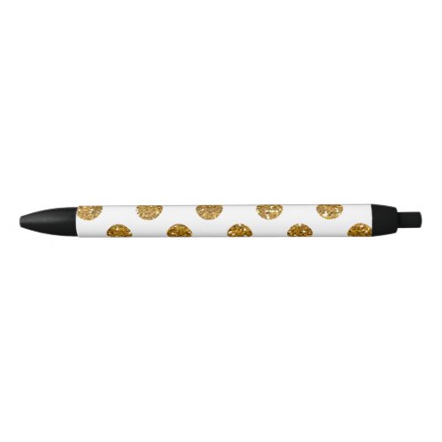 Faux Gold Glitter Polka Dots Pattern on White Black Ink Pen