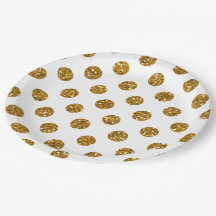 Faux Gold Glitter Polka Dots Pattern on White